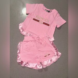 Pink Ruffle Logo Tee and Shorts Set